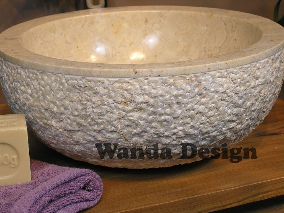 kamienne umywalki z marmuru - okrągła umywalka beżowa